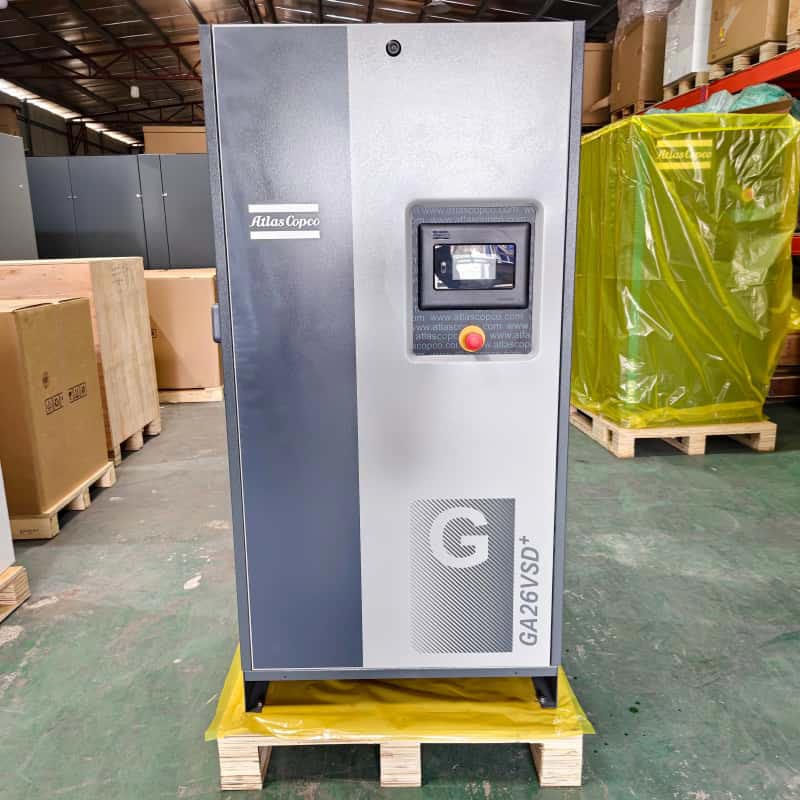Atlas Copco Ilmakompressori Alkuperäinen GA26 VSD + 26kW 35HP vaihtuvanopeuksinen öljyruiskutettu pyörivä ruuviilmakompressori 13bar